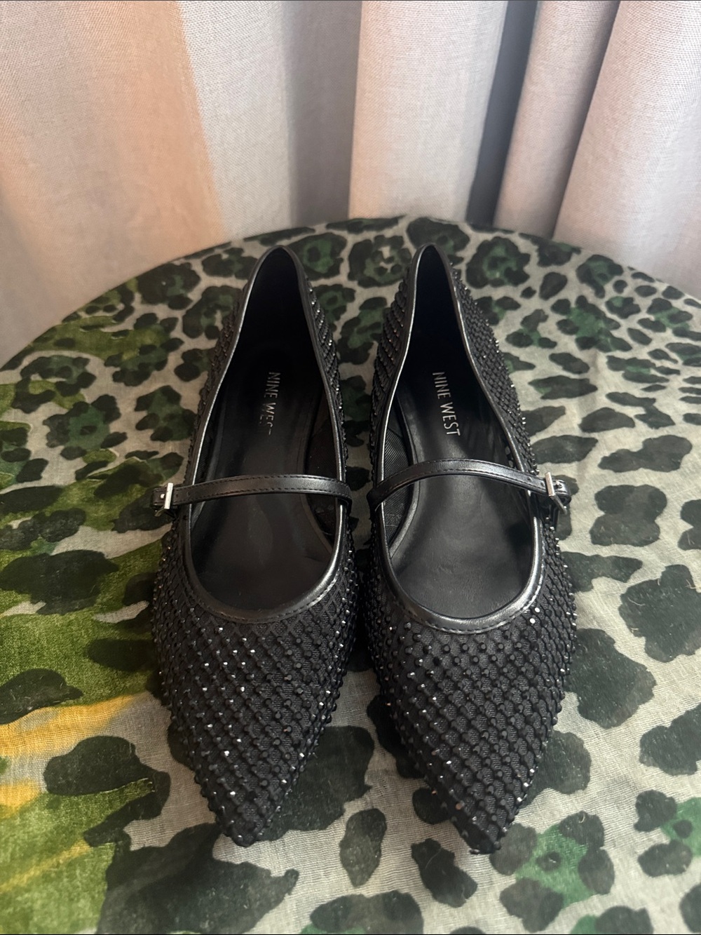 Nine West Black Beaded Mary Jane Flats